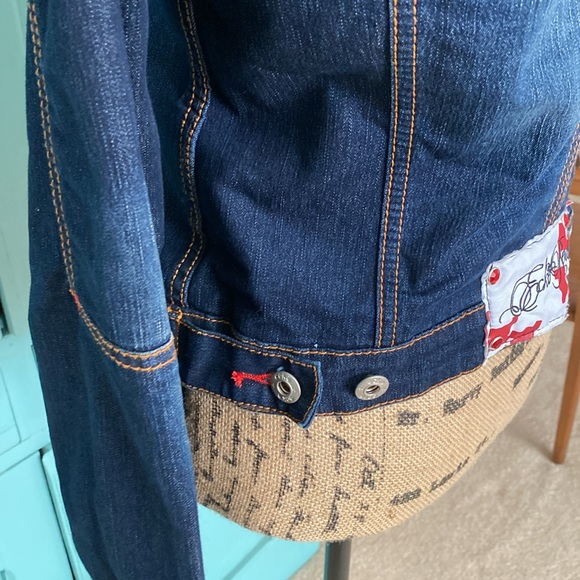 Eckored Jean Jacket. Large. Blue with zippered detail and red jeweled accents - Picture 5 of 9